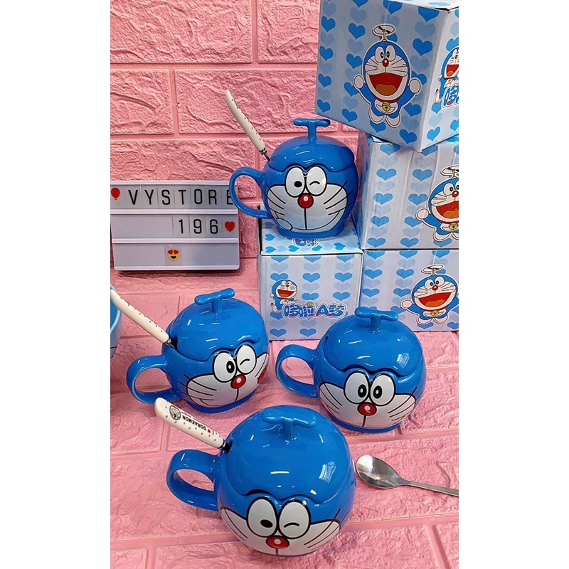LY SỨ ĐÔREMON KÈM NẮP CHONG CHÓNG