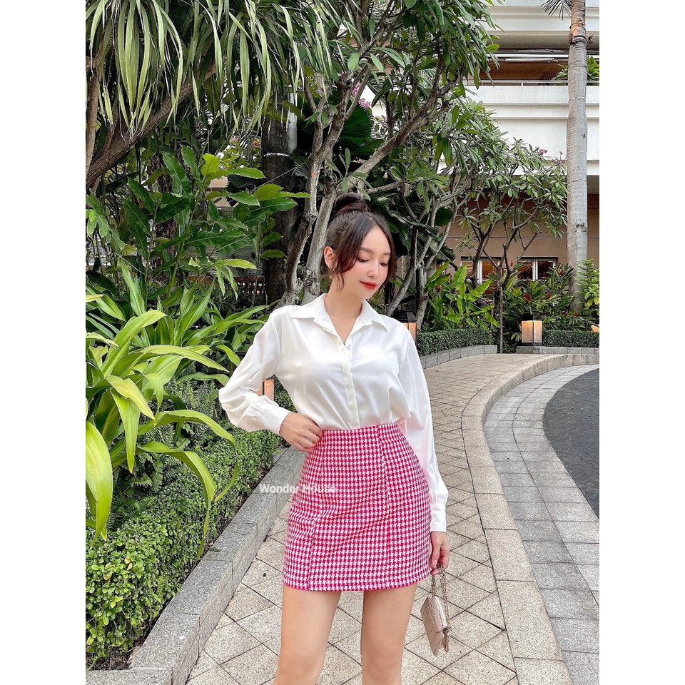 Váy quần Wonderhouse dáng A ôm họa tiết caro chất liệu dày dặn đi làm, dạo phố, dự tiệc - Lita skirt