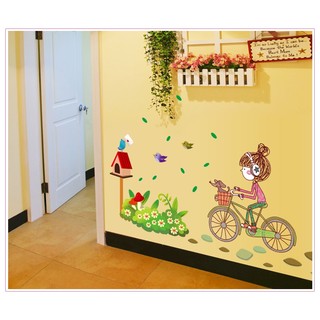 Decal dán tường cô bé đạp xe 2 EB103