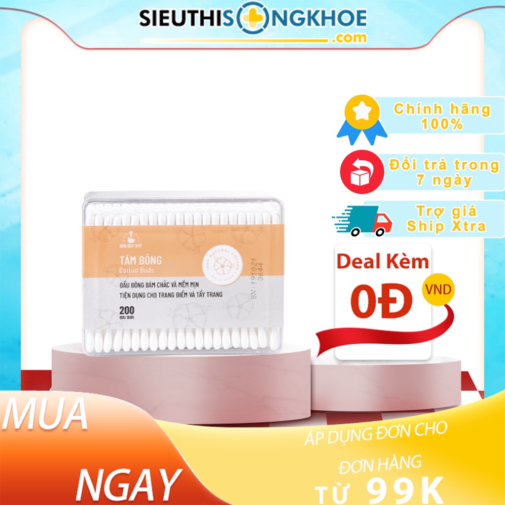 [Mã SKAMLTSM9 giảm 10% đơn 99K] Tăm Bông Người Lớn Meriday 200 que/ Gói Zíp - Bông Bạch Tuyết [Chính Hãng 100%]