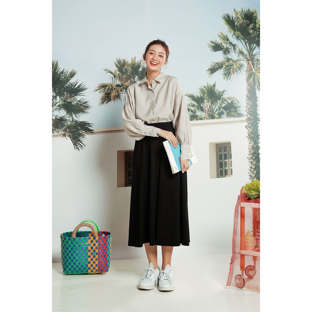 DOTTIE - Chân váy dài dáng xòe nữ đen S0050