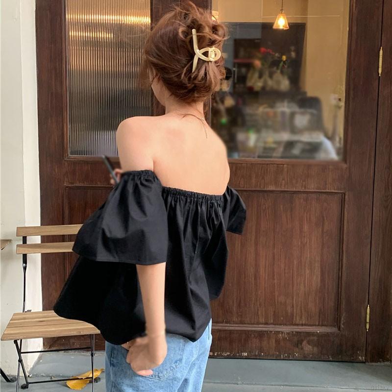 Áo kiểu tay ngắn thiết kế màu trơn theo phong cách hàn quốc | BigBuy360 - bigbuy360.vn