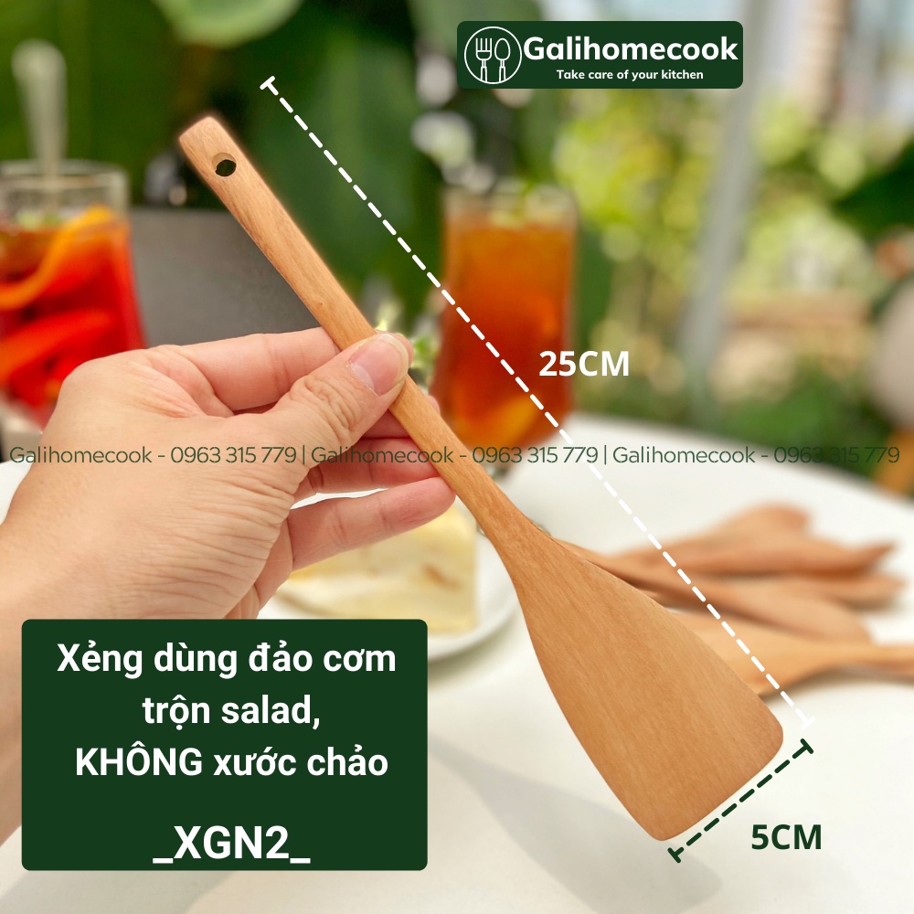 Xẻng, Xạn Mini Trộn Salat Bằng Gỗ Nhãn cao cấp xuất Nhật 25x5CM | Galhomecook XGN-2