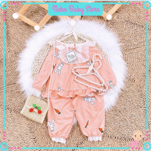 Bộ pijama cho bé 🌸DỄ THƯƠNG🌸 Bộ ngủ pijama phối viền ren chất kate thái mềm mại an toàn cho làn da nhạy cảm của bé