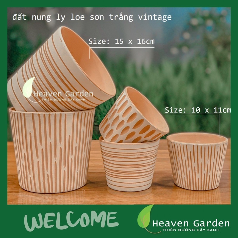 Chậu đất nung loe Vintage hoa văn size - chậu trồng cây