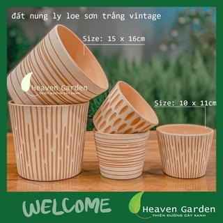 Chậu đất nung loe Vintage hoa văn size - chậu trồng cây