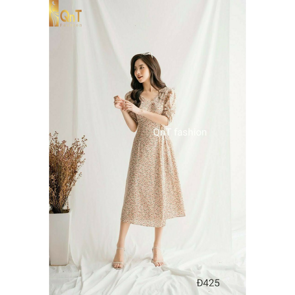 Đầm Công Sở-Váy Hoa Nhí Vạt Lệch-2 Lớp- Đầm Vintage Tiểu Thư Phong Cách Hàn Quốc
