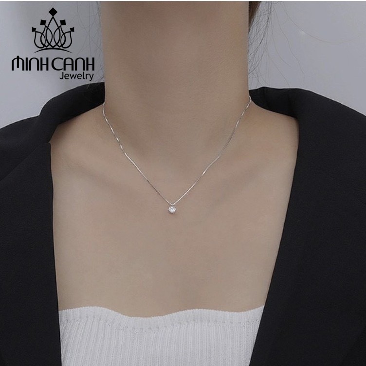 Dây Chuyển Bạc Trơn Bọc Đá Mini - Minh Canh Jewelry