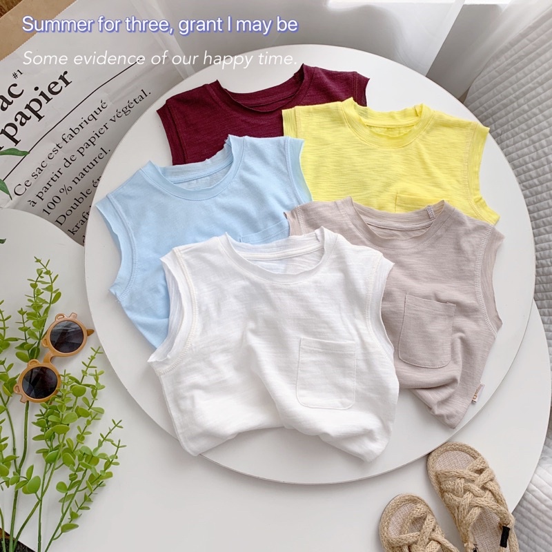 Áo phông ba lỗ Tank Top cotton xước bé trai bé gái-MS33