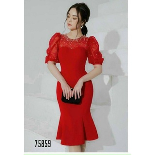 Đầm body đuôi cá phối lưới đính hạt