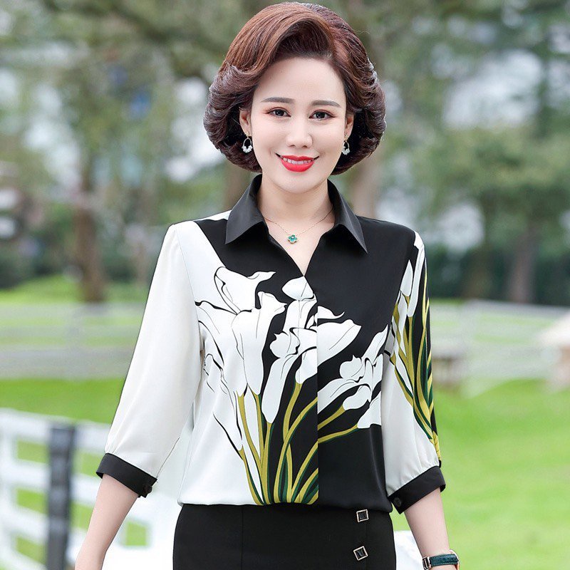 NHIỀU SIZE - Áo Kiểu Trung Niên Size Lớn Dạng Áo Sơ Mi Trung Niên Thời Trang U50-60 In Họa Tiết 3A26 3A27 3A33 3A29