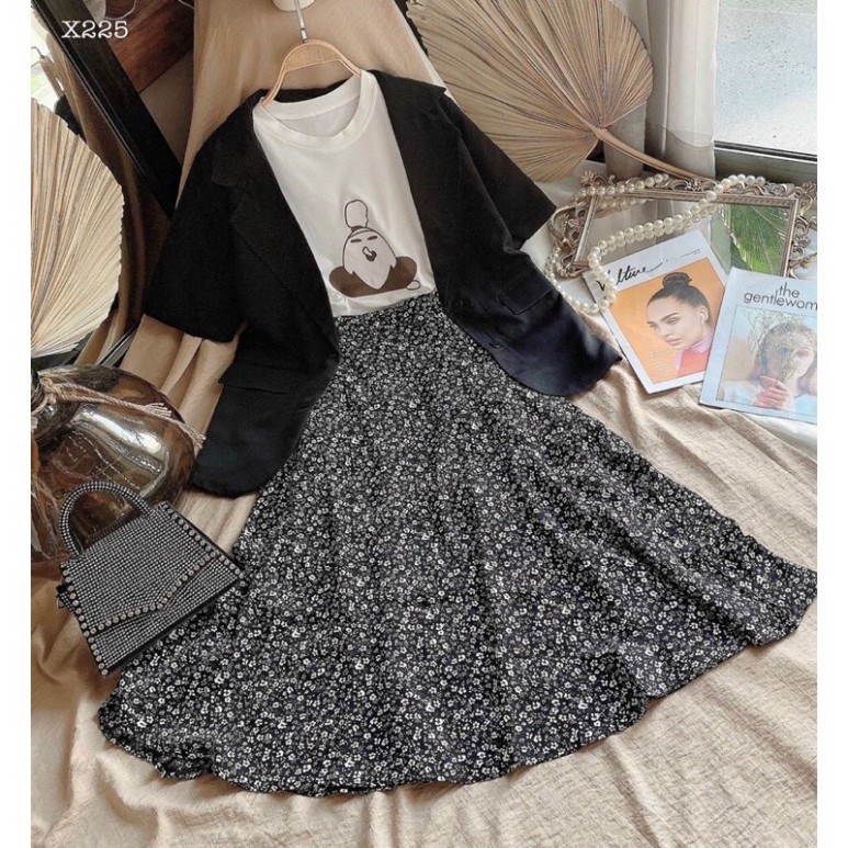 SÉT ÁO THUN + CHÂN VÁY HOA MẪU MỚI TINH 2021