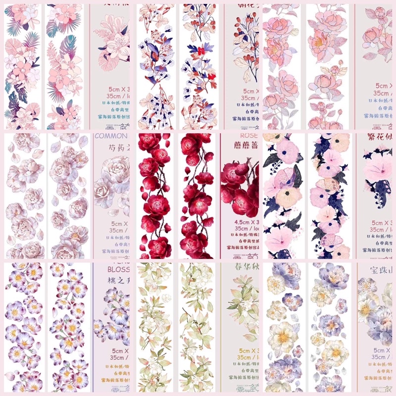 (Chiết theo chu kỳ) 10 mẫu băng dính washi tape chủ đề các loài hoa