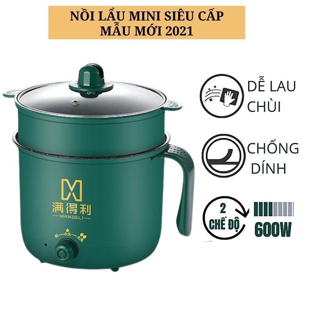 Nồi Lẩu Điện Mini, Nấu Mì 2 Tầng Kèm Giá Hấp Đa Năng Nướng, Luộc, Chiên Chống Dính Vấn Đá Tiện Lợi, Ca nấu mì mẫu mới