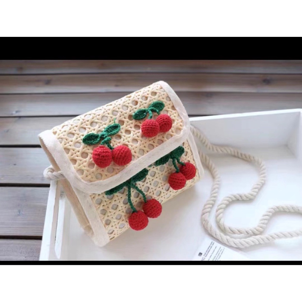 TÚI CÓI ĐEO CHÉO HỌA TIẾT CHERRY  XUẤT DƯ CHO BÉ GÁI ( Kèm ảnh thật )