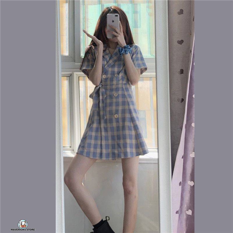 Đầm nữ kẻ sọc caro phong cách Hàn Quốc