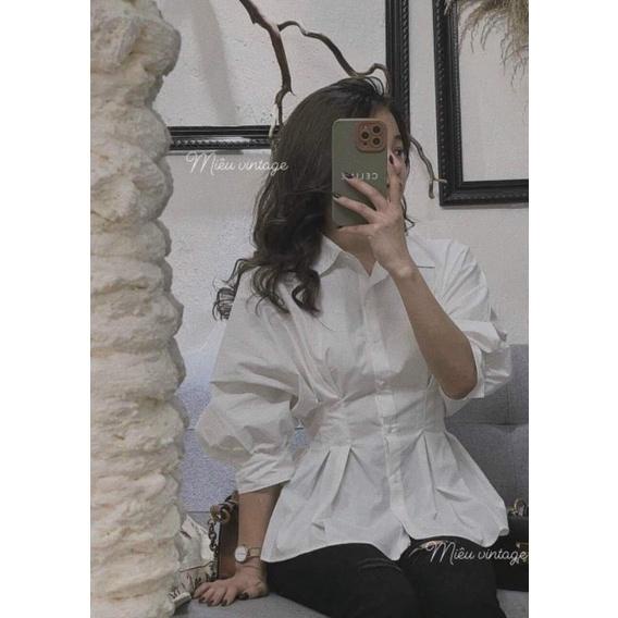 Áo sơ mi rúm eo tay bồng phong cách hàn quốc gs100