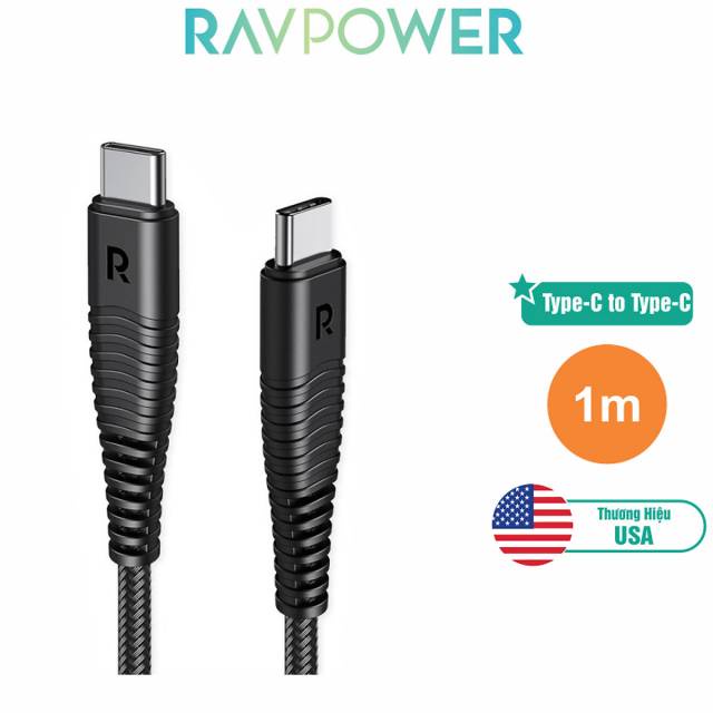 Cáp Sạc RAVPower RP-CB047 type c dài 1m, Sạc Nhanh , Cáp Dù, Bảo hành 18 tháng