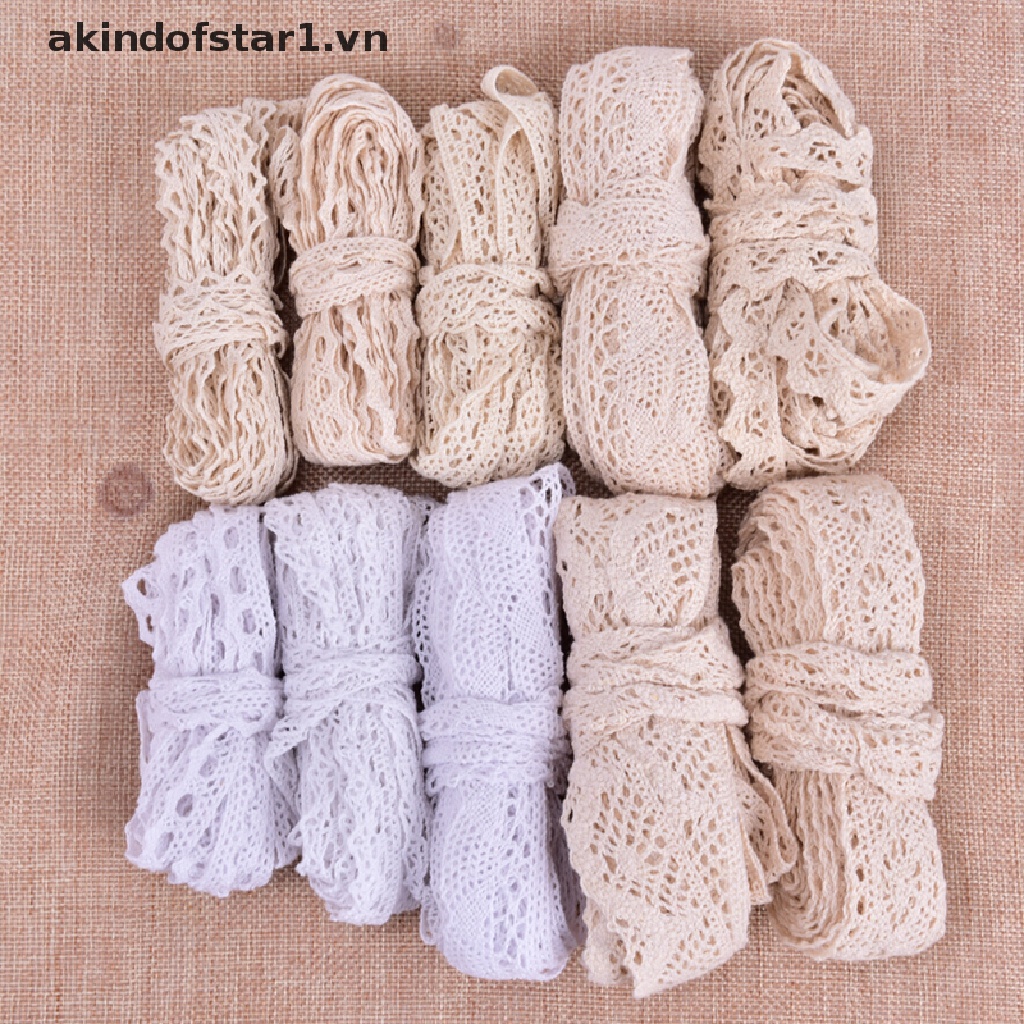 Bộ 5 Dây Ruy Băng Ren cotton 1m Dùng Làm Đồ Thủ Công DIY