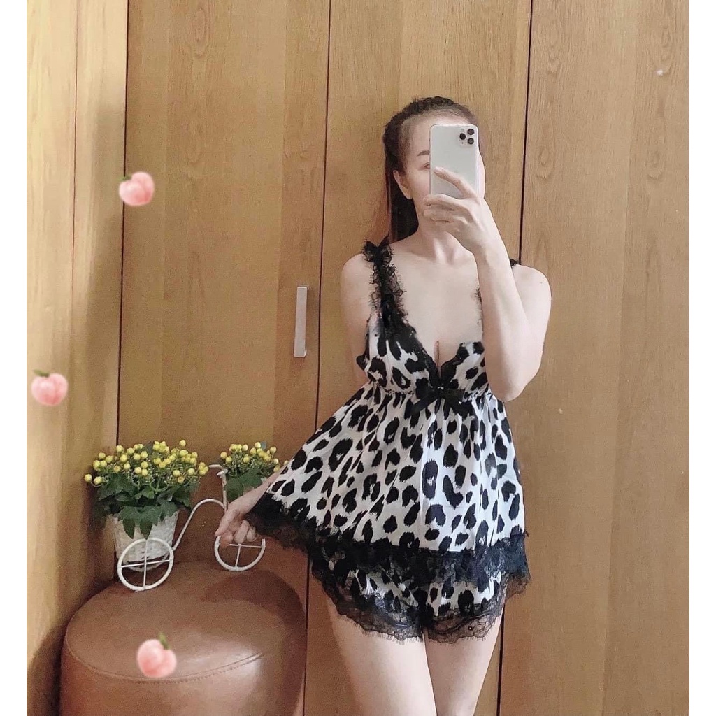 Đồ ngủ nữ, bộ ngủ 2 dây, đồ bộ pijama sexy lụa satin phối voan mềm mịn thiết kế freesize từ 40-65kg