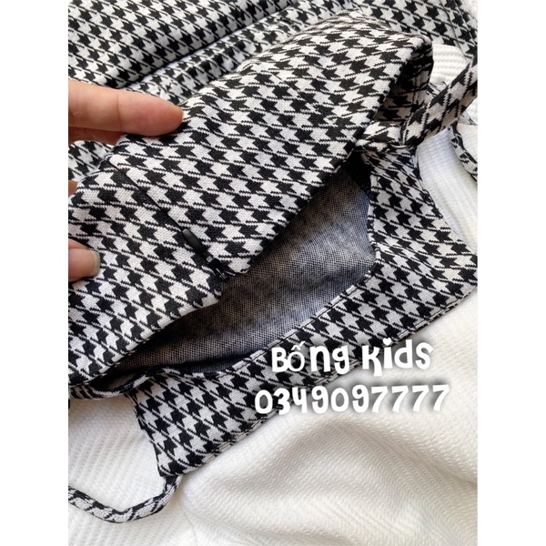 Set Váy Dạ Bé Gái Kẻ Ô Đen Trắng PR