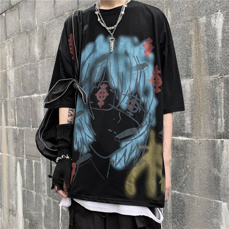 Áo Thun Tay Ngắn Dáng Rộng Cỡ Lớn In Hình Hà Mã Anime Kiểu Đường Phố Cá Tính Cho Nam Và Nữ
