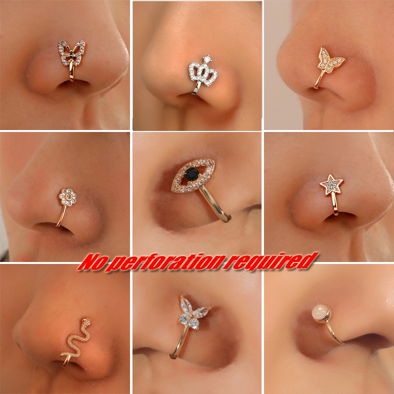Bộ Khuyên Mũi Kẹp Mũi Không Đục Lỗ Hình Chữ U Đính Đá Zircon Giả Thời Trang