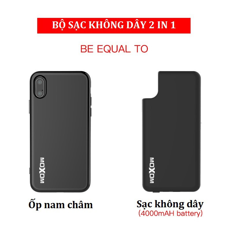 SẠC KHÔNG DÂY NAM CHÂM MOXOM MB-010-4000 mAh VÀ ỐP NAM CHÂM MOXOM CAO CẤP