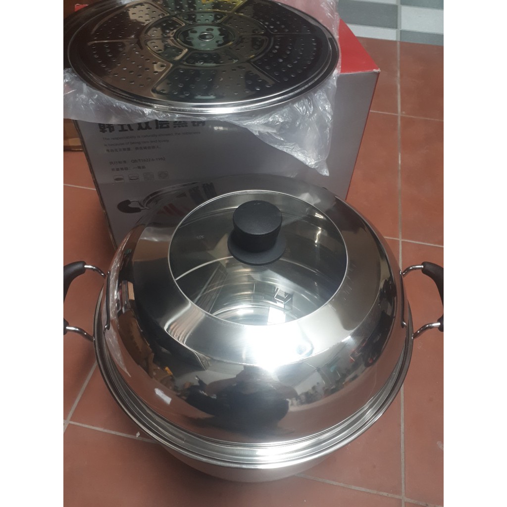 Bộ nồi xửng hấp đa năng MEIFA 3 đáy 38-42cm-2 tầng hấp,nồi inox dùng được cho bếp từ