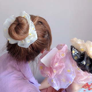 scrunchies hoa cúc Dây Buộc Tóc Vải Lưới Trong Suốt In Họa Tiết Hoa Cúc Phong Cách Hàn Quốc