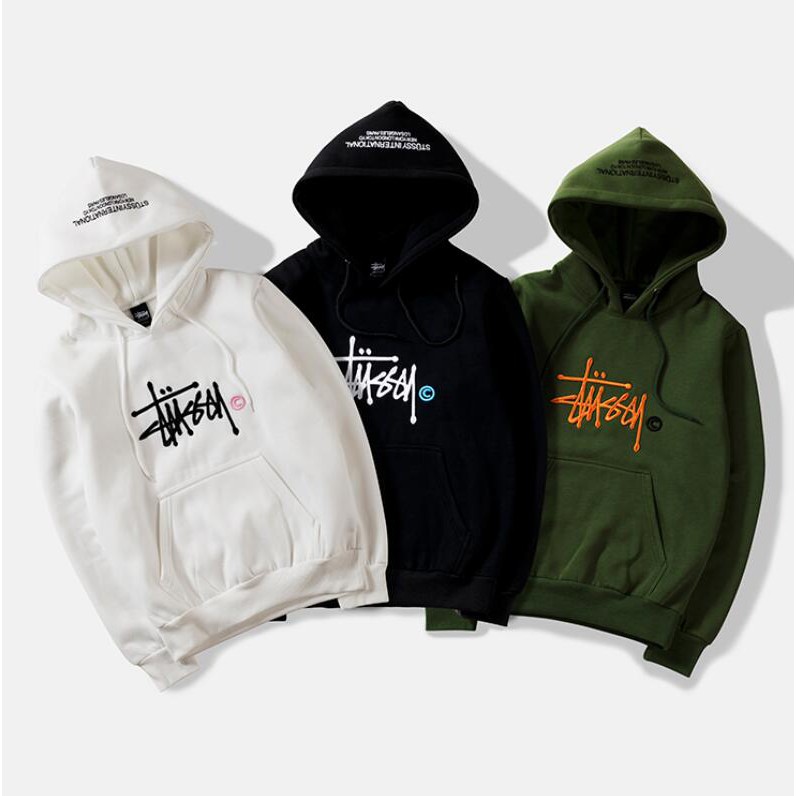 Áo hoodie vải cotton in chữ STUSSY thời trang cho nam nữ