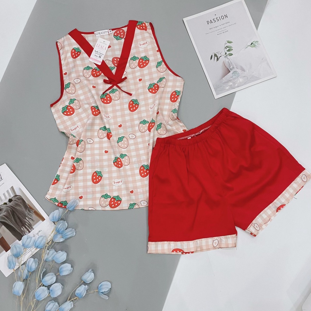 Bộ pyjama lụa latin sát nách cao cấp loại 1♥️freeship♥️mềm mịn, thoáng mát♥️bao đẹp♥️không nhăn nhàu, bai xù sợi vải