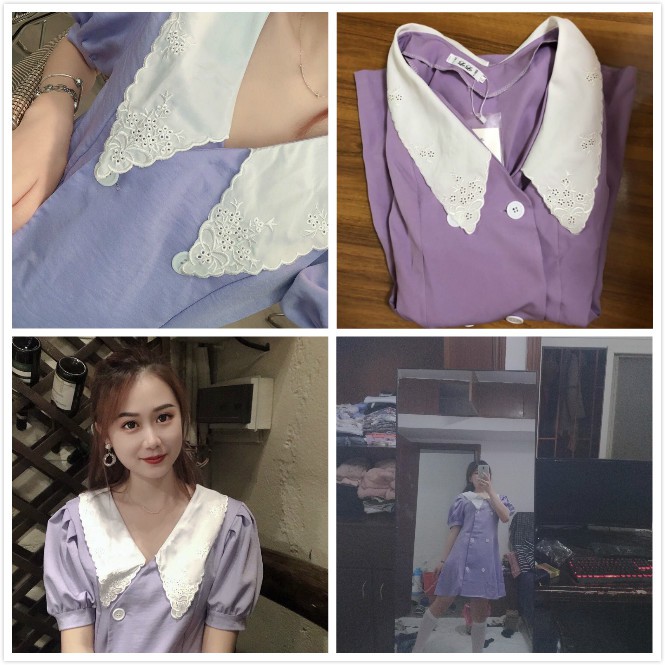 Women's Purple Short Sleeve Dress Summer Student Midi Dress | BigBuy360 - bigbuy360.vn