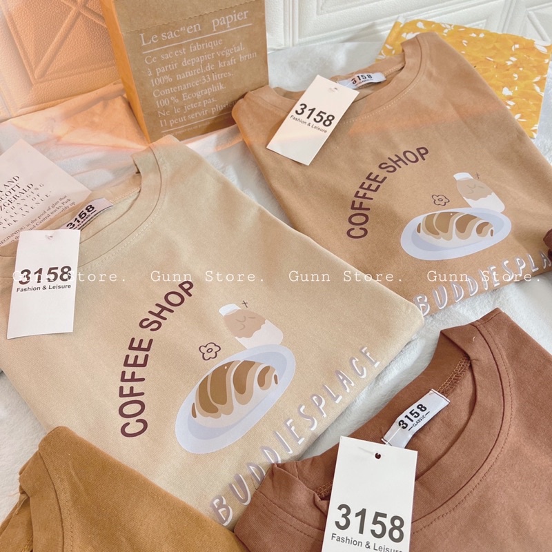 Áo Thun 3158 In Hình COFFEE SHOP Form Rộng Unisex Chất Cotton Khô Loại 1, Thoáng Mát, Thấm Hút Mồ Hôi - GUNN