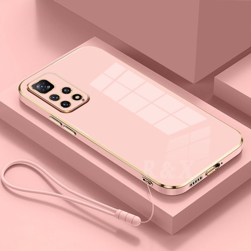 Ốp Điện Thoại Silicon Vuông Mạ Màu 6D Có Dây Đeo Cho Xiaomi Mi 12 Lite Mi 11 Lite Mi 11T Pro 10T Redmi Note 8 Pro Note 7 R &amp; X