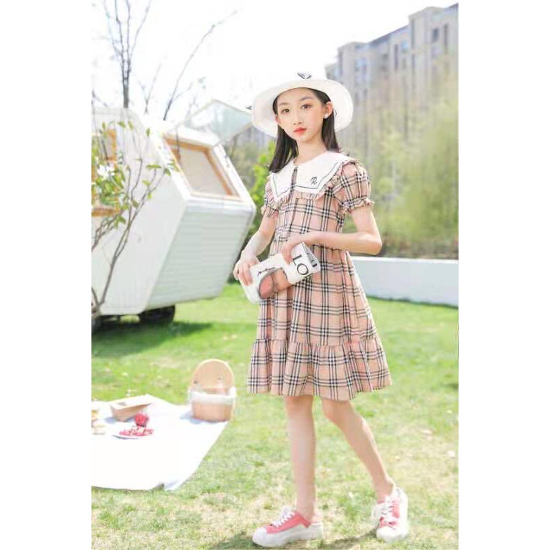 Váy cổ sen burberry phom đại bé gái size 130-160 ( 6-12 tuổi)V412
