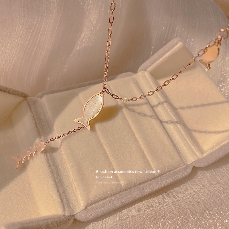 Vòng cổ Thép Titan Nhẹ Mặt Xương Cá Phong Cách Hàn Quốc Sang Trọng Cho Nữ