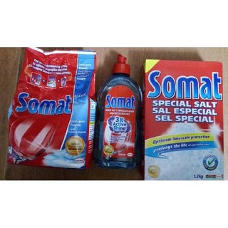 combo bột rửa bát Somat Muối làm mềm nước và nươc làm bóng Somat