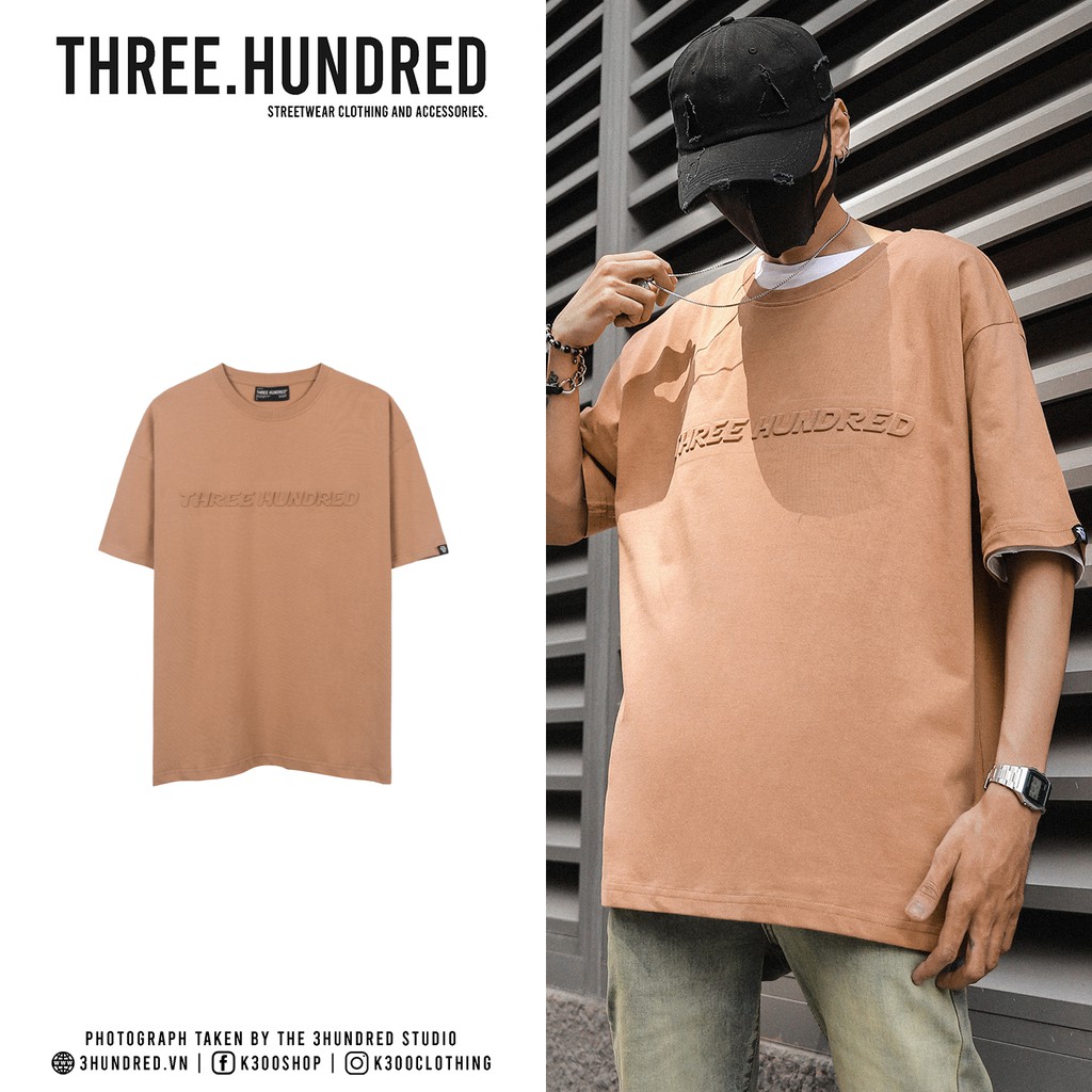Áo Thun In Nổi Logo Three Hundred Màu Nâu