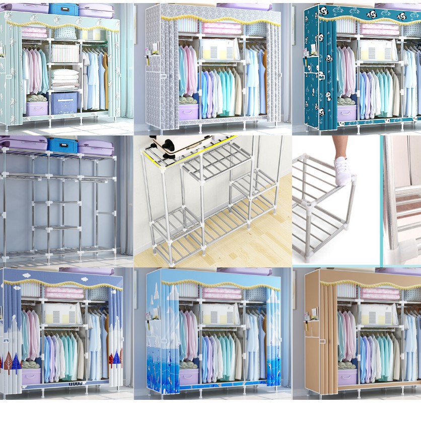 Tủ Vải Đựng Quần Áo Khung titan 3 Buồng Cỡ Lớn Ngang 2m1
