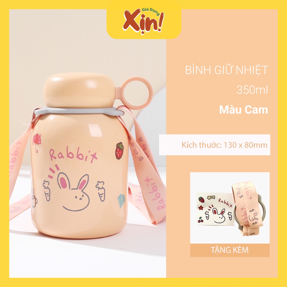 Bình nước giữ nhiệt 350ml, bình giữ nhiệt bằng thép không gỉ 304 đáng yêu, tặng kèm sticker và dây đeo dễ thương