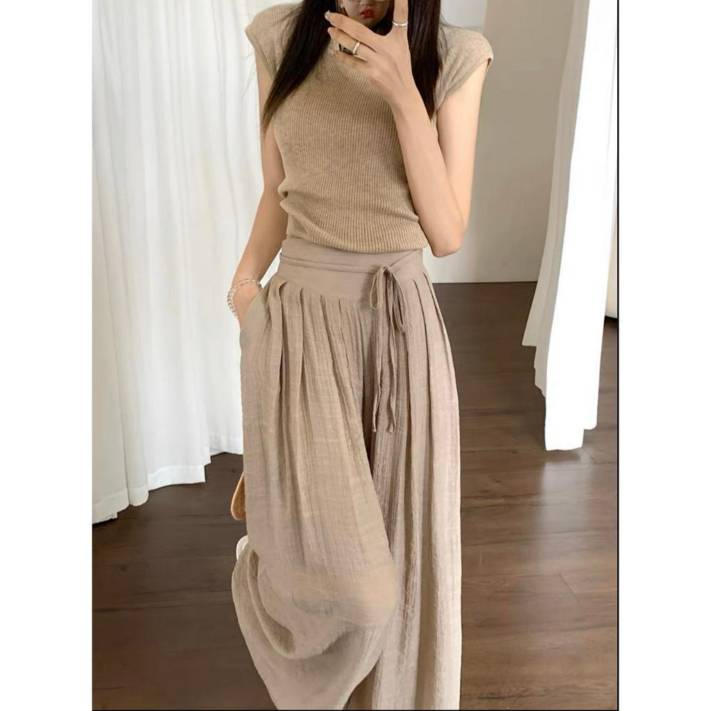 Quần ống rộng ly chất đũi mát. có dây thiết eo. cạp chun co dãn (z1)