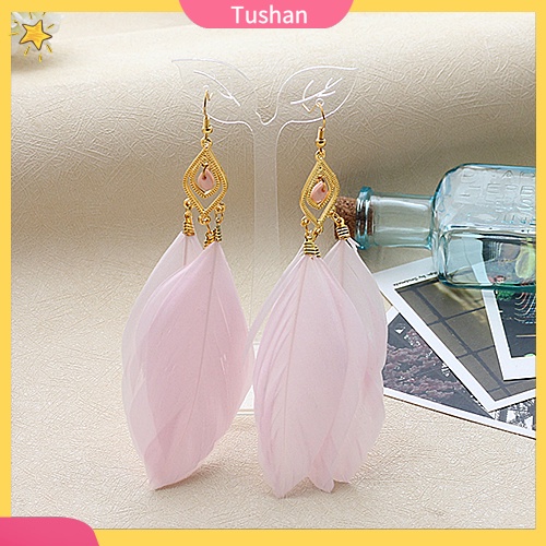 Khuyên tai lông vũ dáng dài thời trang thanh lịch dành cho nữ