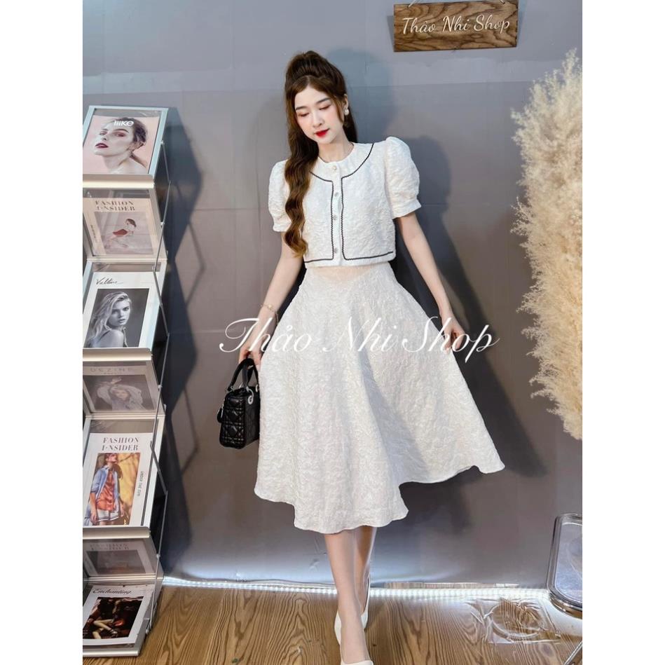 [ 𝐅𝐑𝐄𝐄 𝐒𝐇𝐈𝐏 ] SÉT ÁO VÂN HOA NỔI VIỀN MÍ CHÂN VÁY DÀI SIÊU HÓT
