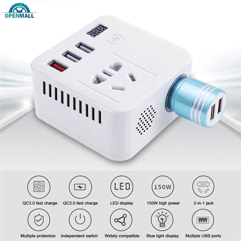 Bộ Chuyển Đổi Nguồn Điện 150w 12v Sang 220v Qc 3.0 Cho Xe Hơi