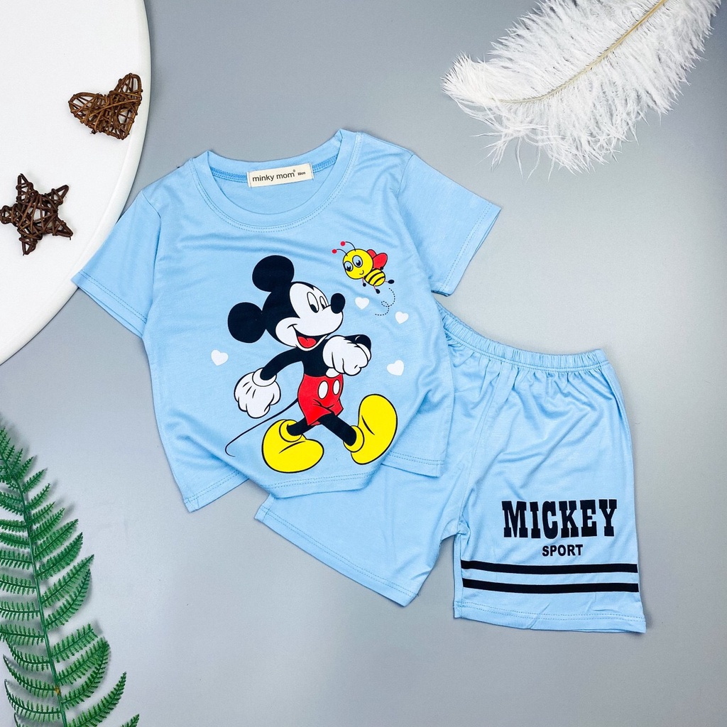 Bộ Quần Áo cộc Tay Minky Mom, Vải Thun Lạnh Thoáng Mát, in hình Mickey. Size 80 - 170 MMCT11