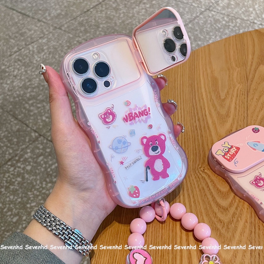 Ốp Điện Thoại Tpu Dẻo Gắn Gương Trang Điểm In Hình Gấu Dâu Tây Đáng Yêu Cho iPhone 14 13 12 11 Pro Max Xs Max Xr X