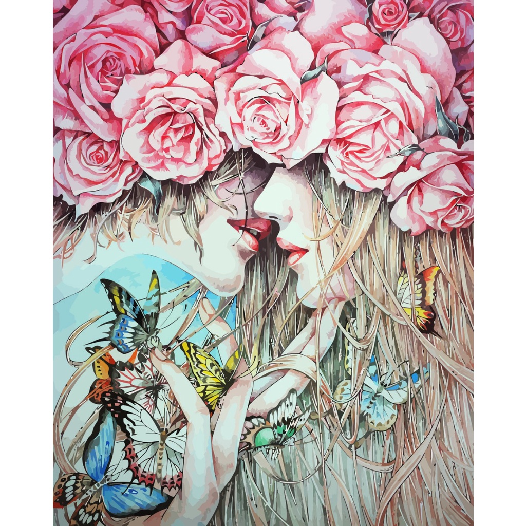 Tranh sơn dầu số hóa rẻ,đẹp-tranh tô màu theo số- tranh cô gái thiên thần-Tặng khăn,khung gỗ 40x50-Moonshop-T1