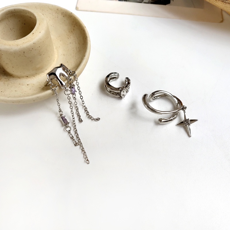 Bộ Khuyên Tai Kẹp Vành Tai Không Xỏ Lỗ Hình Ngôi Sao Ngọt Ngào Cá Tính Phong Cách hip hop