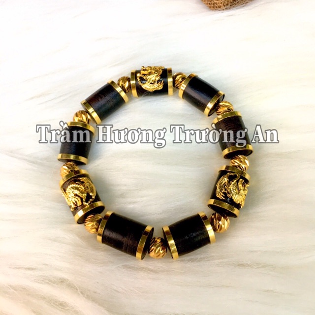 Vòng trầm hương Indonesia mix charm rồng bọc viền xi sang trọng-đẳng cấp